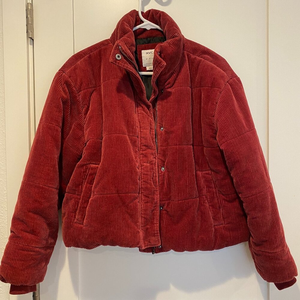 RVCA Brick Red Corduroy Quilted Puffer Jacket